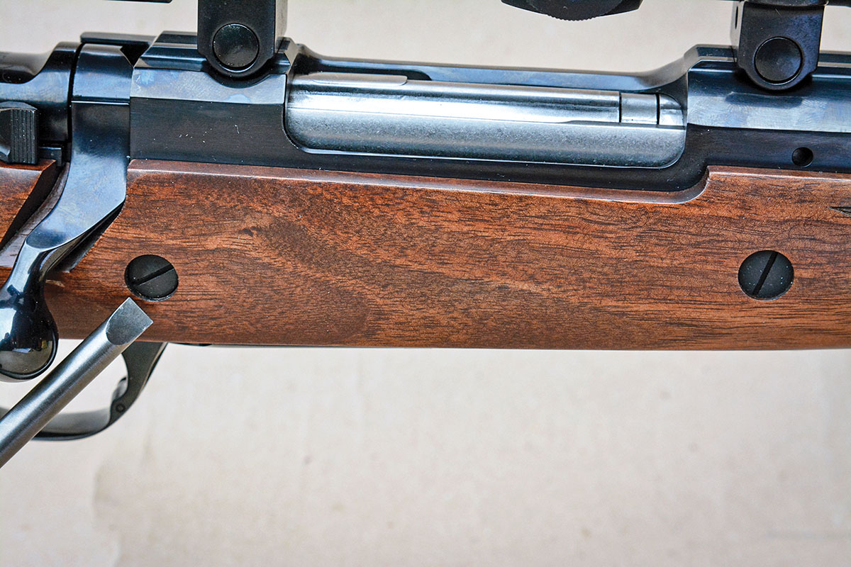 The Ruger M77 Hawkeye African features two steel recoil lugs to help prevent the stock from splitting.